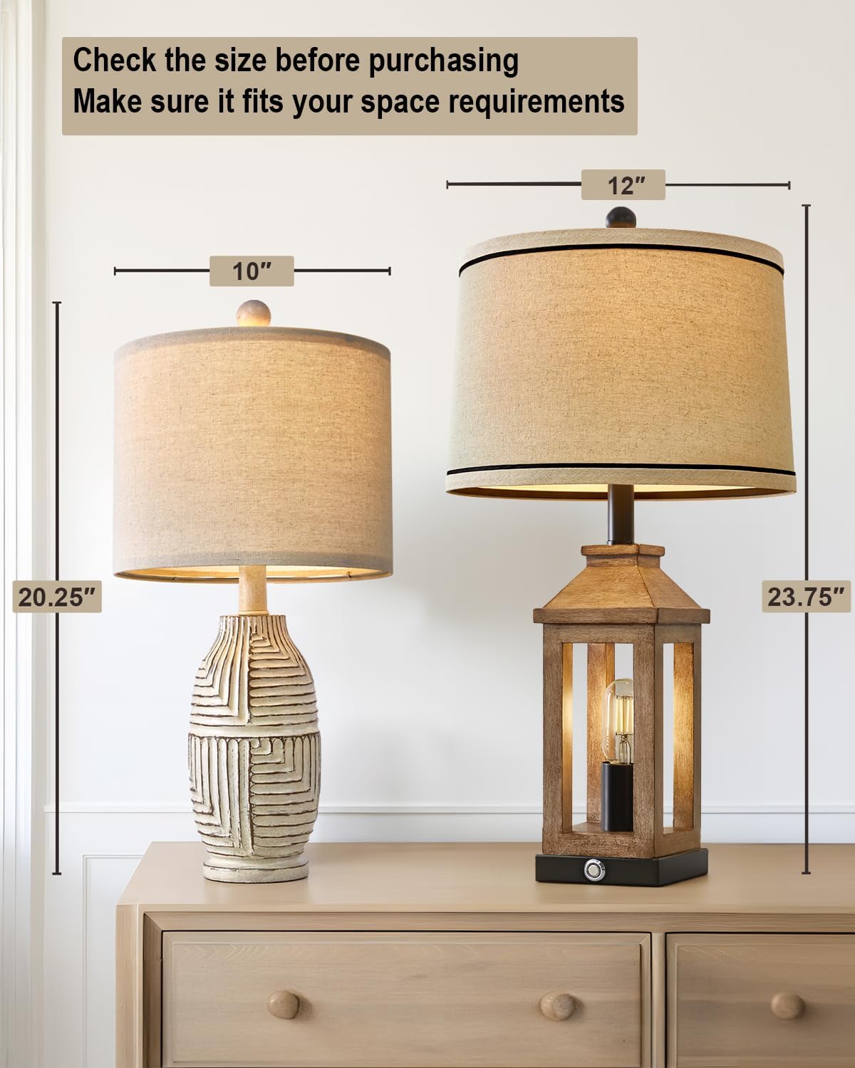 20.25 Farmhouse Single Resin Lamp for Bedroom Living Room Retro Rustic Vintage Small Boho Lamps Bedside Nightstand Light Home Office Desk Deco (White)